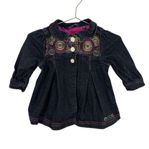 Coogi Baby Denim Dress Sz 6-9 Mos Dark Wash Snap Front Jacket Colourful Cute EUC
